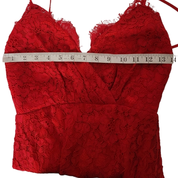 Majorelle Oracle Red Lace Dress Tiered Ruffle Midi Size XXS - Picture 6 of 10